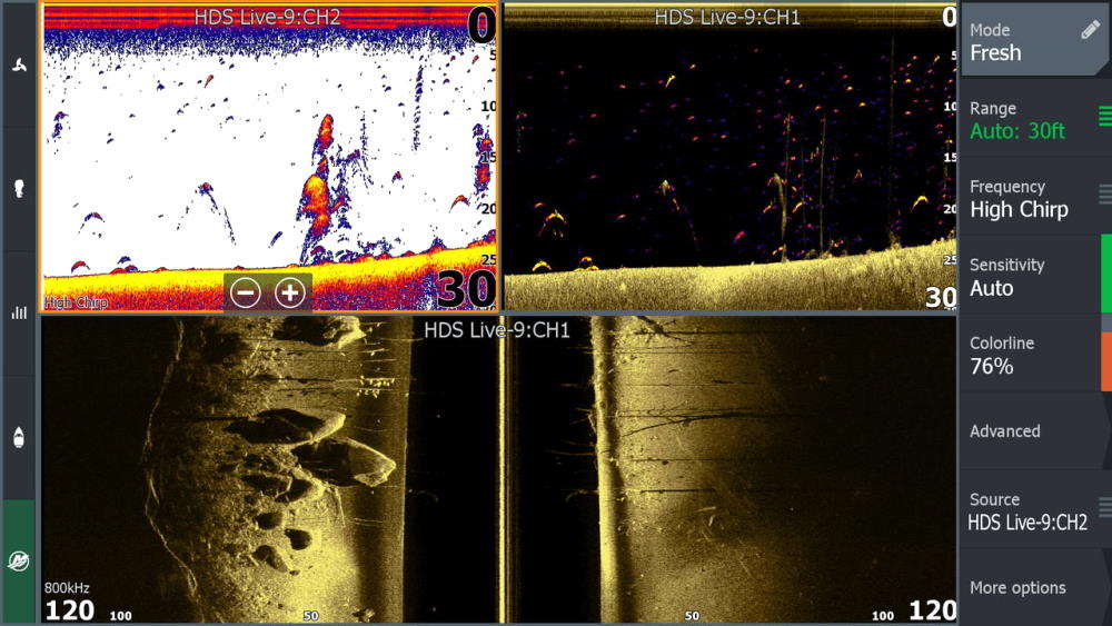 Мульти экран эхолота с датчиком Active Imaging